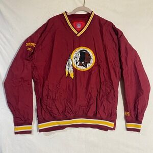 NFL Washington Redskins V-Neck Windbreaker Pullover Jacket Burgundy Gold Mens L